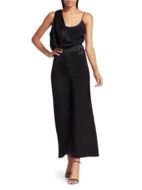Cushnie Asymmetrical Jumpsuit With Waist Buckle & Pleat Accents